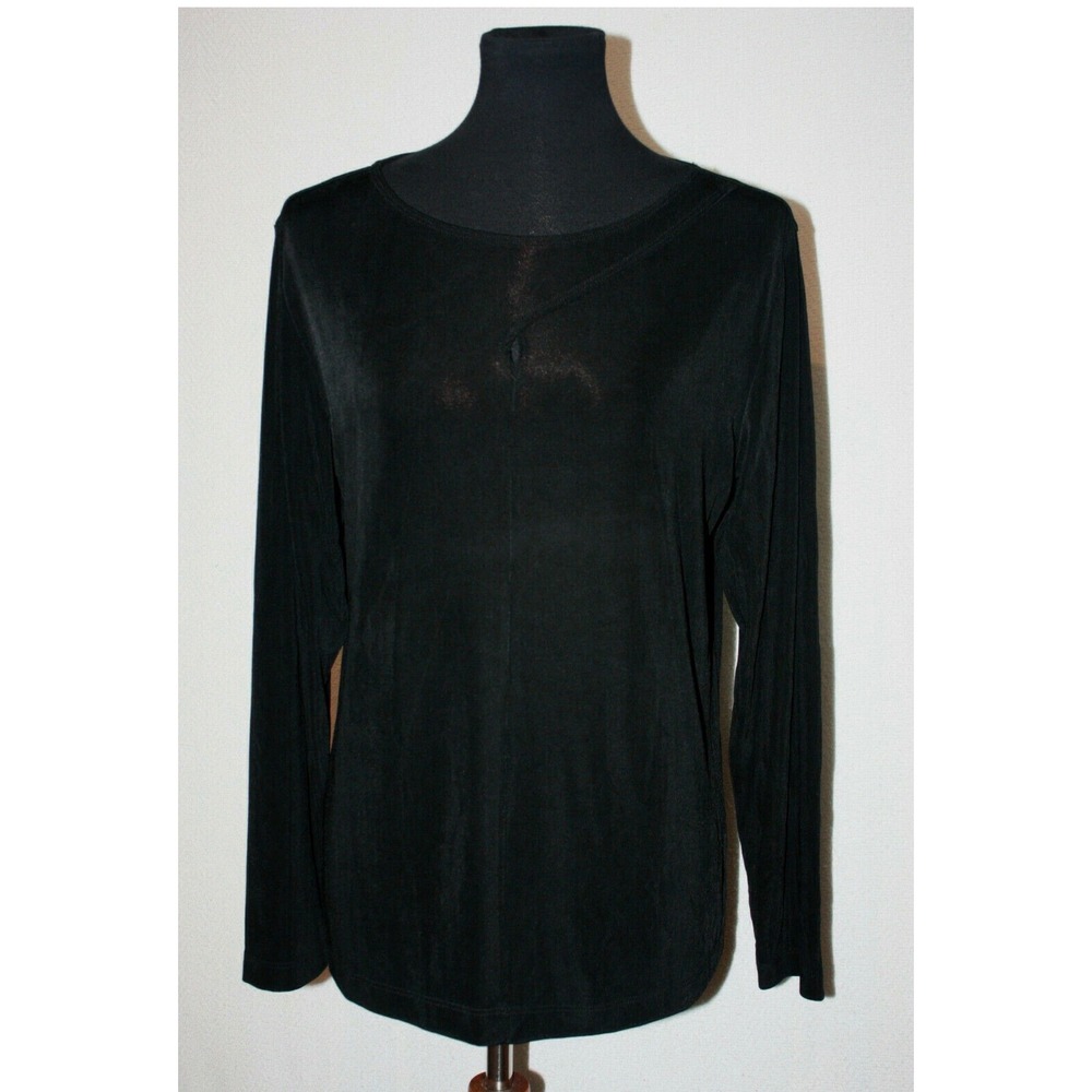 Chico's Travelers Black Sheer Mock Neck Top Long Sleeve Blouse Size 2 Large